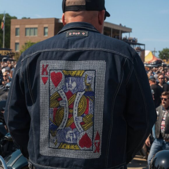 Men's Denim Jacket Fully Lined "King" Embelleshments-New! - Picture 1 of 4